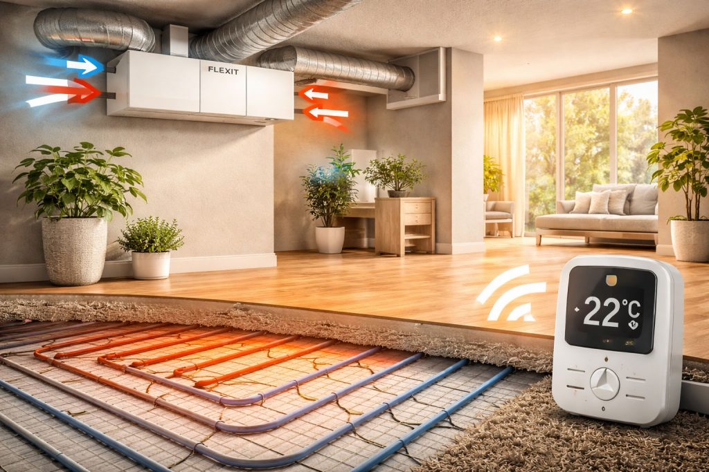 Flexit rekuperatorius ir grindinis šildymas: kaip veikia kartu?