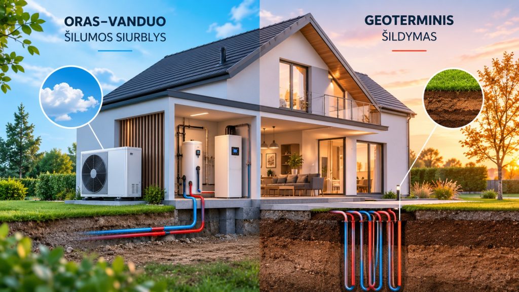 Ką rinktis: oras–vanduo šilumos siurblys ar geoterminis šildymas?